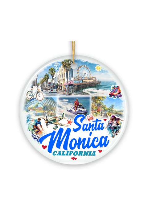 Santa Monica Pier Coastal Round Ceramic Ornament
