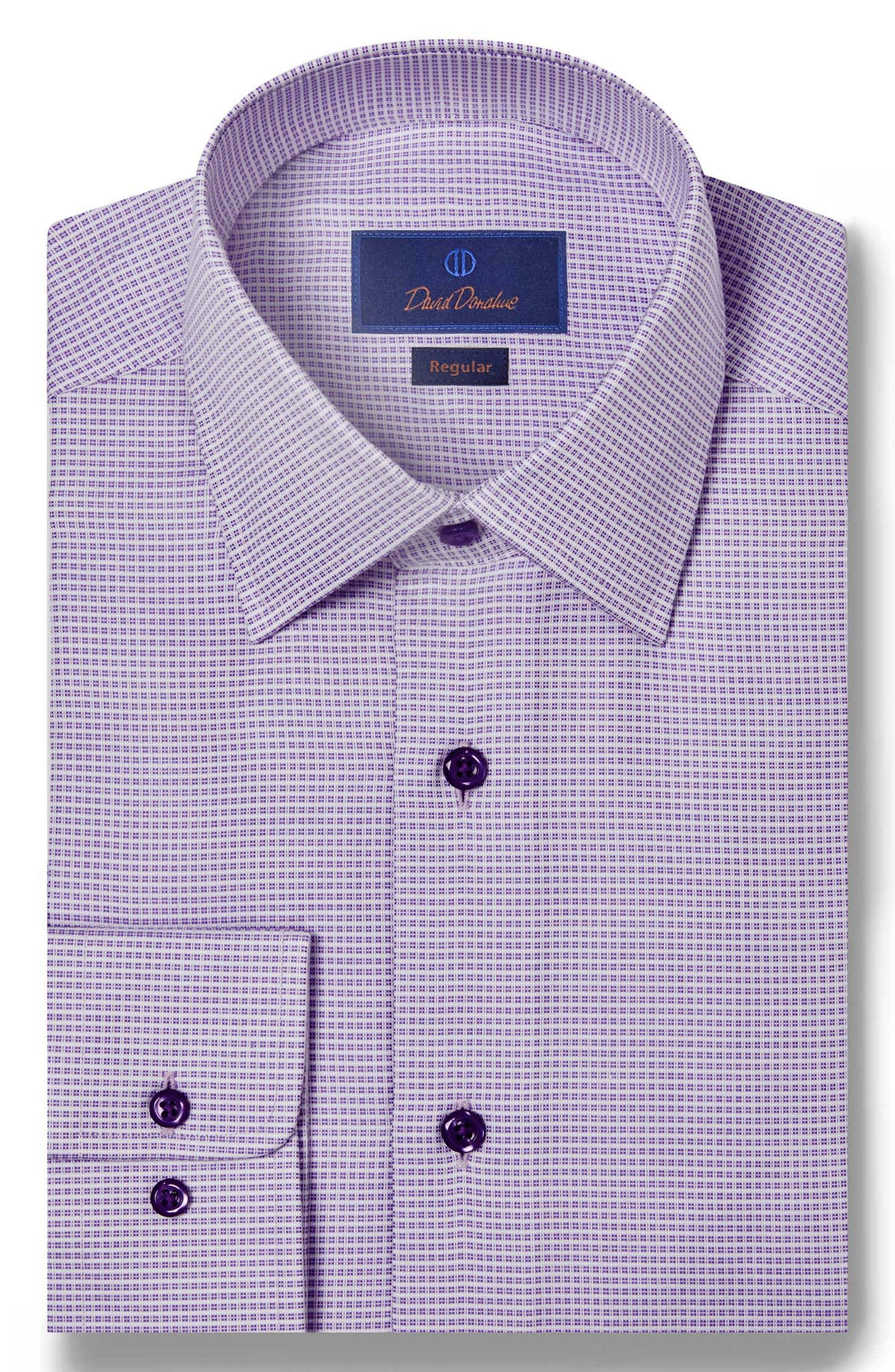 David Donahue Regular Fit Check Cotton Dobby Dress Shirt in Lilac 