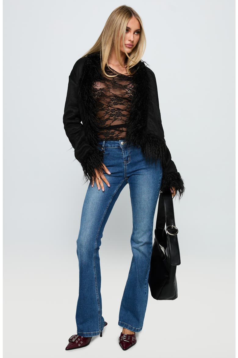Lowden Faux Fur Trim Faux Suede Jacket, Alternate, color, BLACK