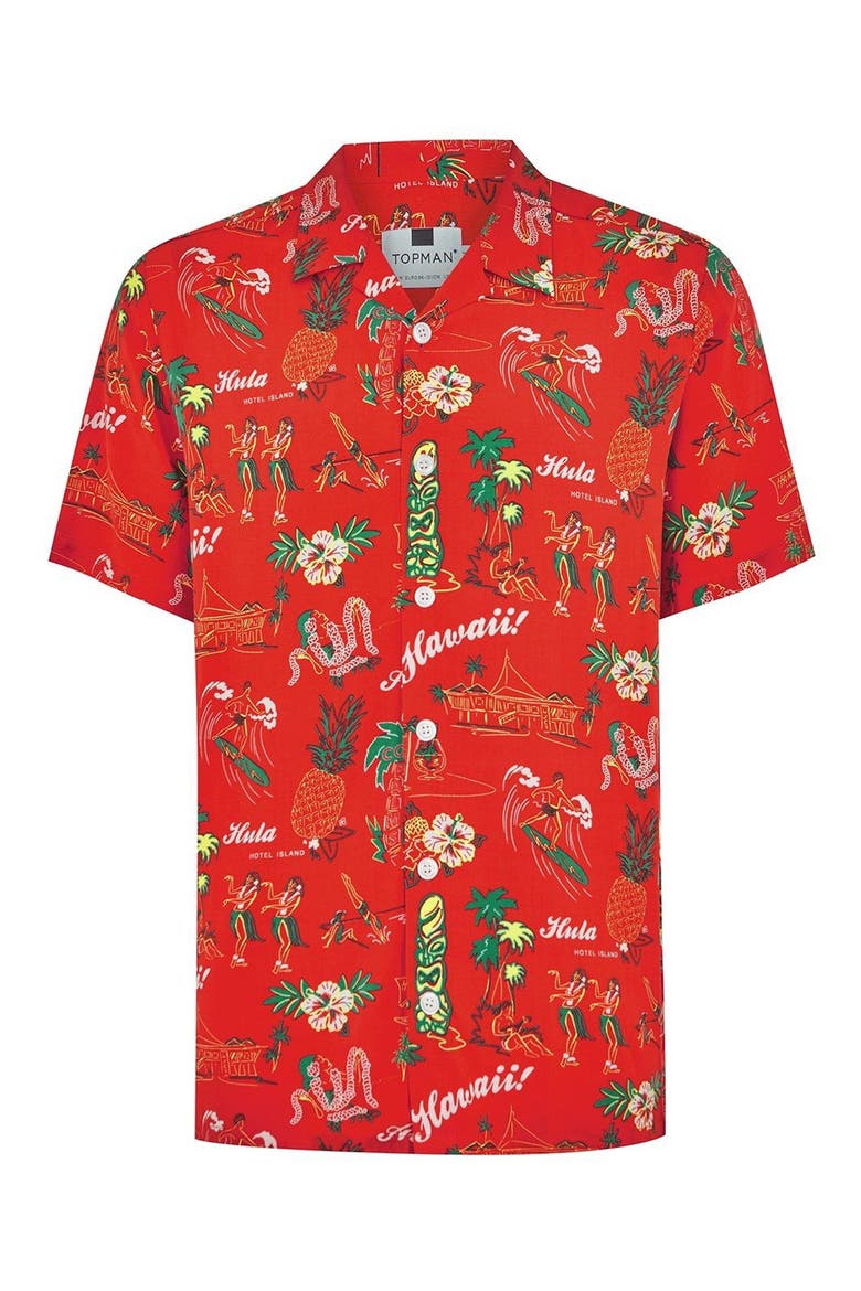 Classic Fit Hawaiian Shirt, Alternate, color, RED