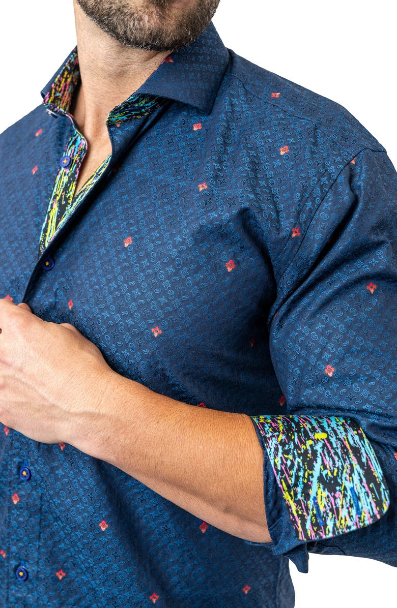 Maceoo Einstein Symbols 12 Blue Contemporary Fit Button-Up Shirt, Alternate, color, Blue