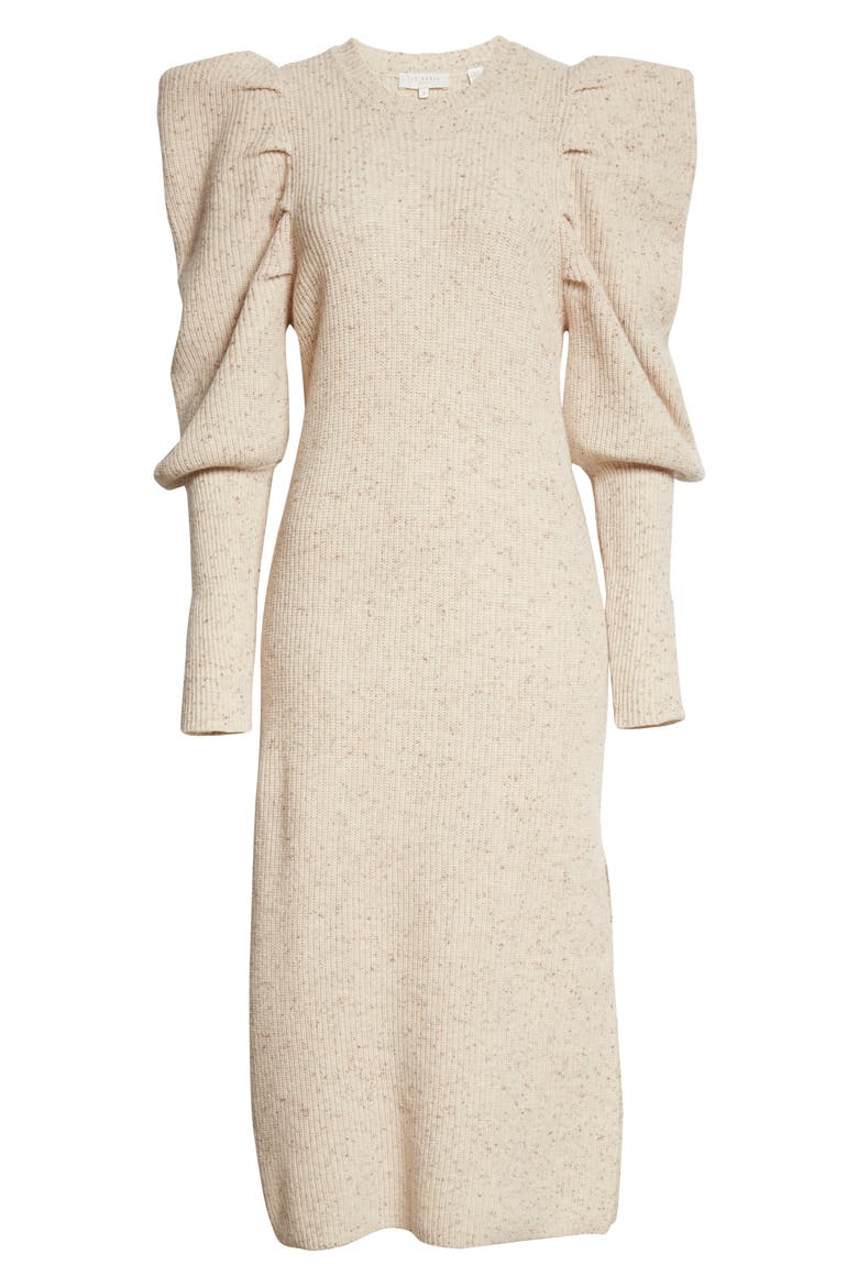 Marnia Puff Sleeve Wool Blend Midi Sweater Dress, Alternate, color, CAMEL
