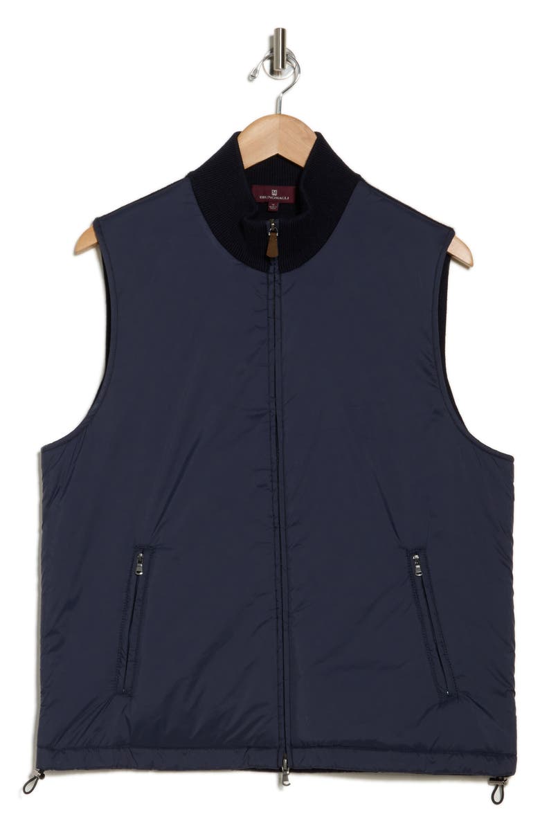 Bruno Magli Merino Wool Rib Collar Nylon Vest, Alternate, color, Navy