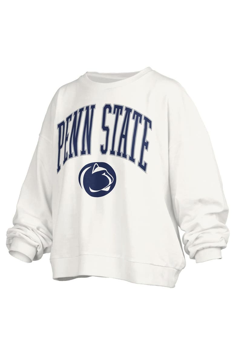 Women's Pressbox White Penn State Nittany Lions Janise Arch Over Logo Waist Length Oversized Pullover Sweatshirt, Alternate, color, White