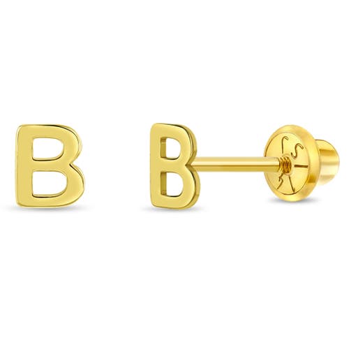 In Season Jewelry 14k Itsy Bitsy Initial Letter Earrings In Letter B