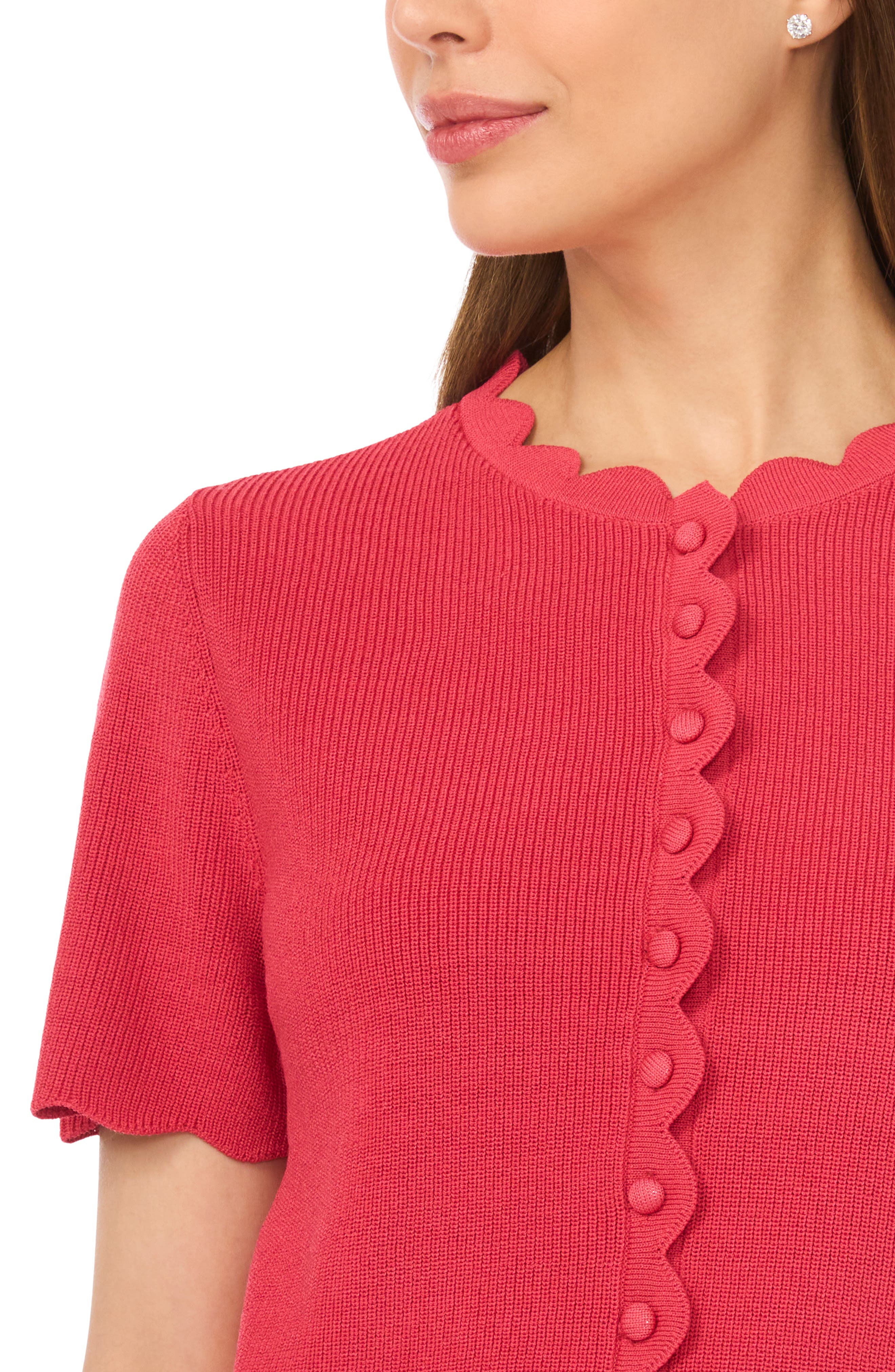 Scallop Edge Short Sleeve Cardigan (Women) | Nordstrom