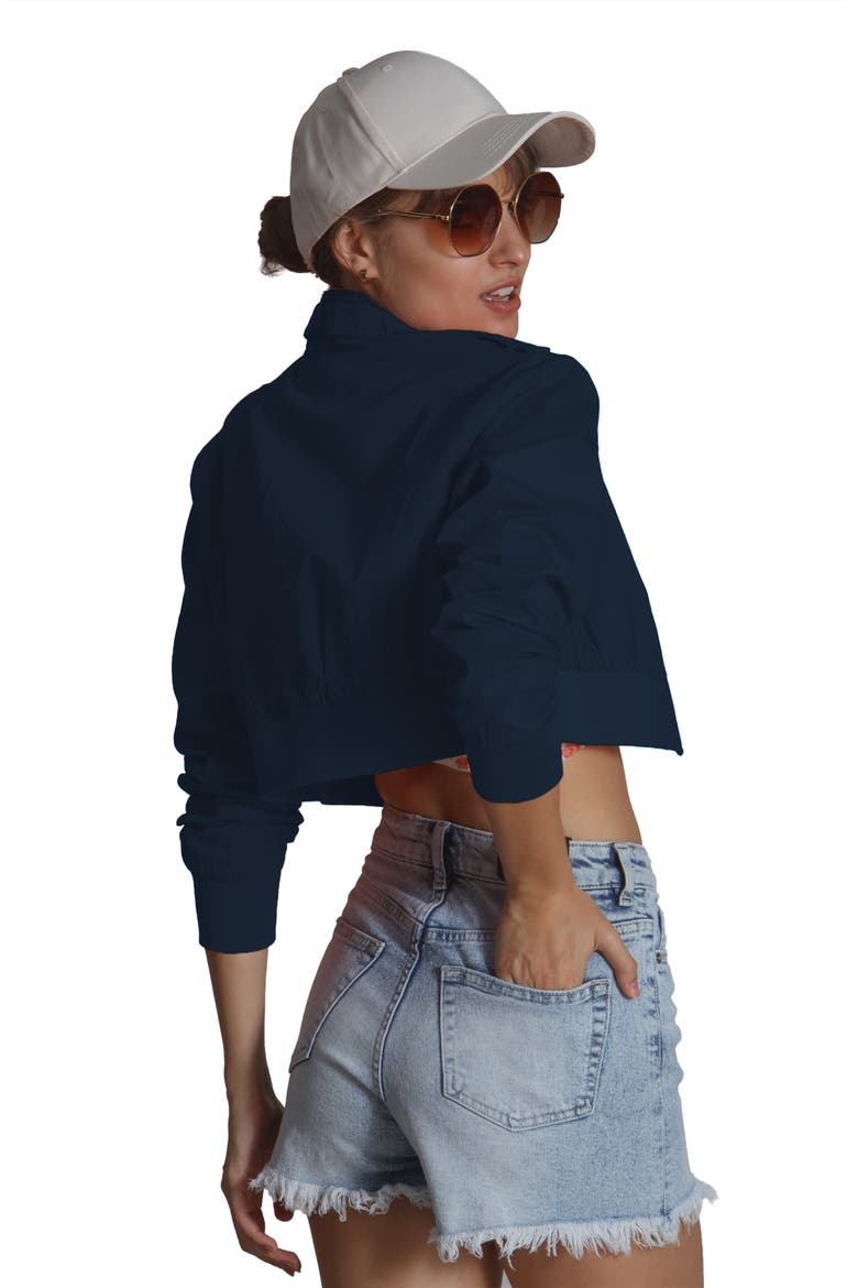 Women's Mini Cropped Racer Jacket, Alternate, color, Navy