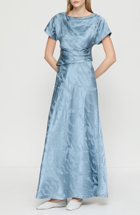 Boat Neck Formal Wear with Diagonal Tiered Hemline Chocolate main image 1