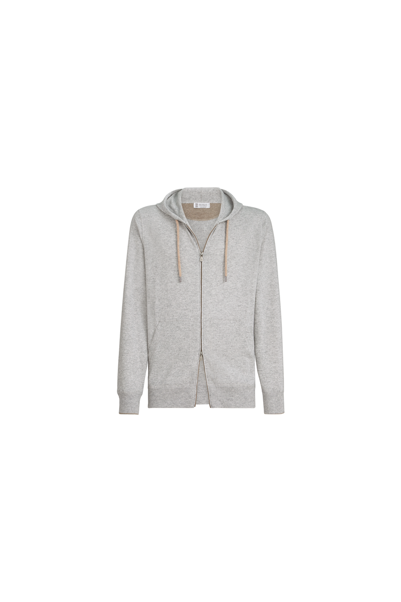 Cashmere sweatshirt-style cardigan with hood, Alternate, color, Pebble