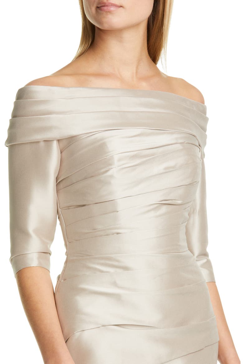 Off the Shoulder Mikado Cocktail Dress, Alternate, color, GREIGE