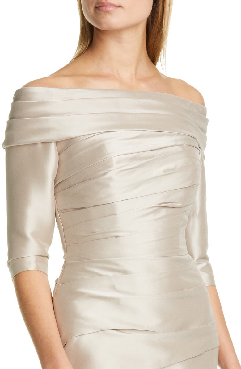 Pronovias Off the Shoulder Mikado Cocktail Dress, Alternate, color, 