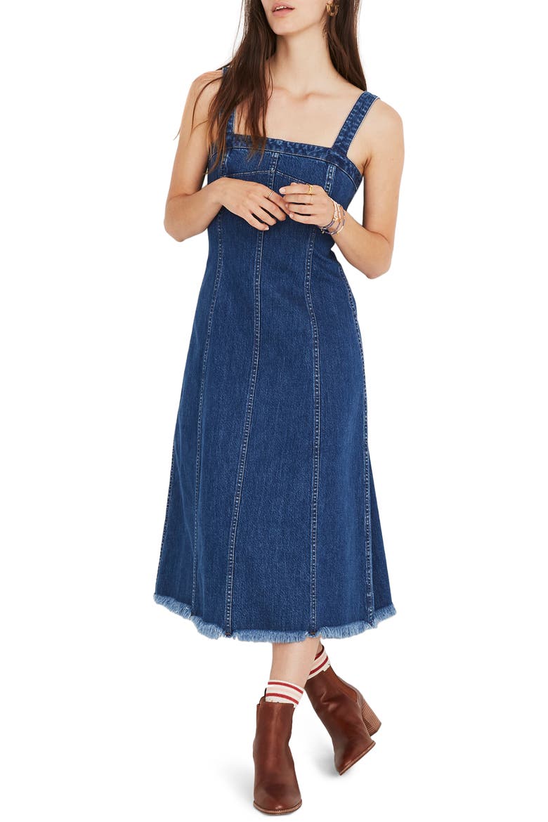 Raw Hem Seamed Denim Dress, Main, color, TILSEN WASH