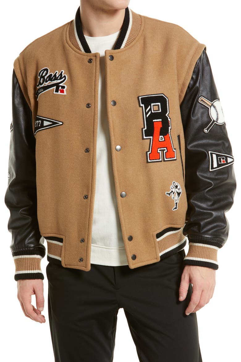 Carsity Wool Blend Bomber Jacket, Main, color, MEDIUM BEIGE