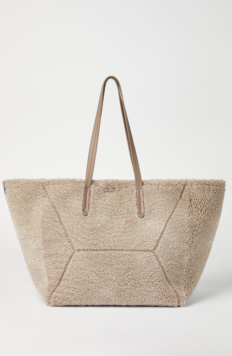 Brunello Cucinelli Shearling BC Duo bag, Alternate, color, Light Brown
