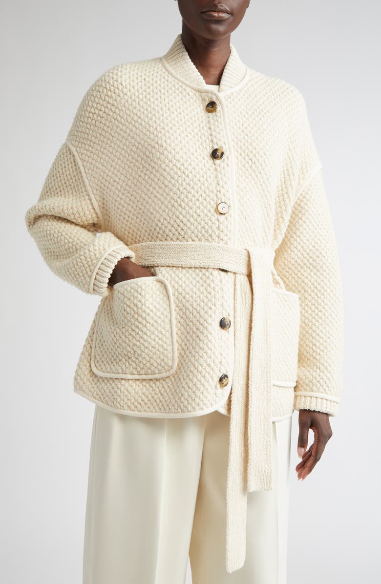 Altuzarra Gus Honeycomb Knit Sweater Jacket, Alternate, color, Ivory