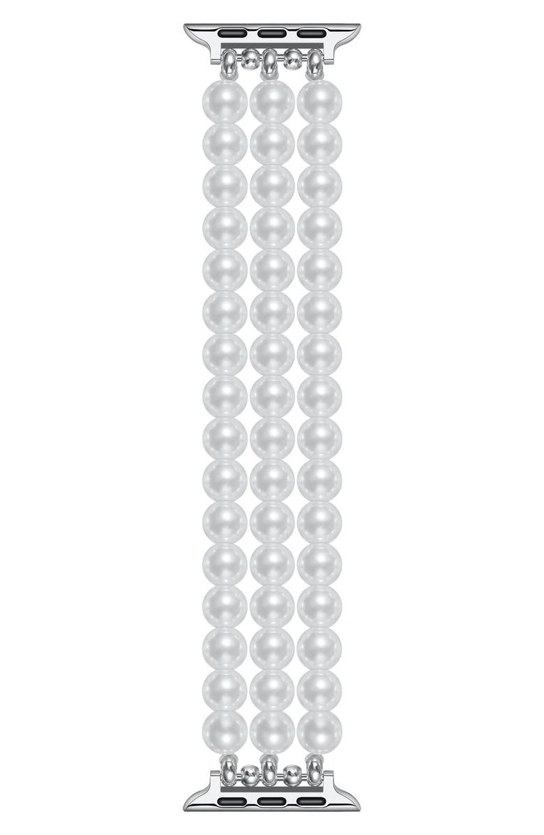 The Posh Tech Liz Imitation Pearl Apple Watch<sup>®</sup> Bracelet Watchband, Main, color, White