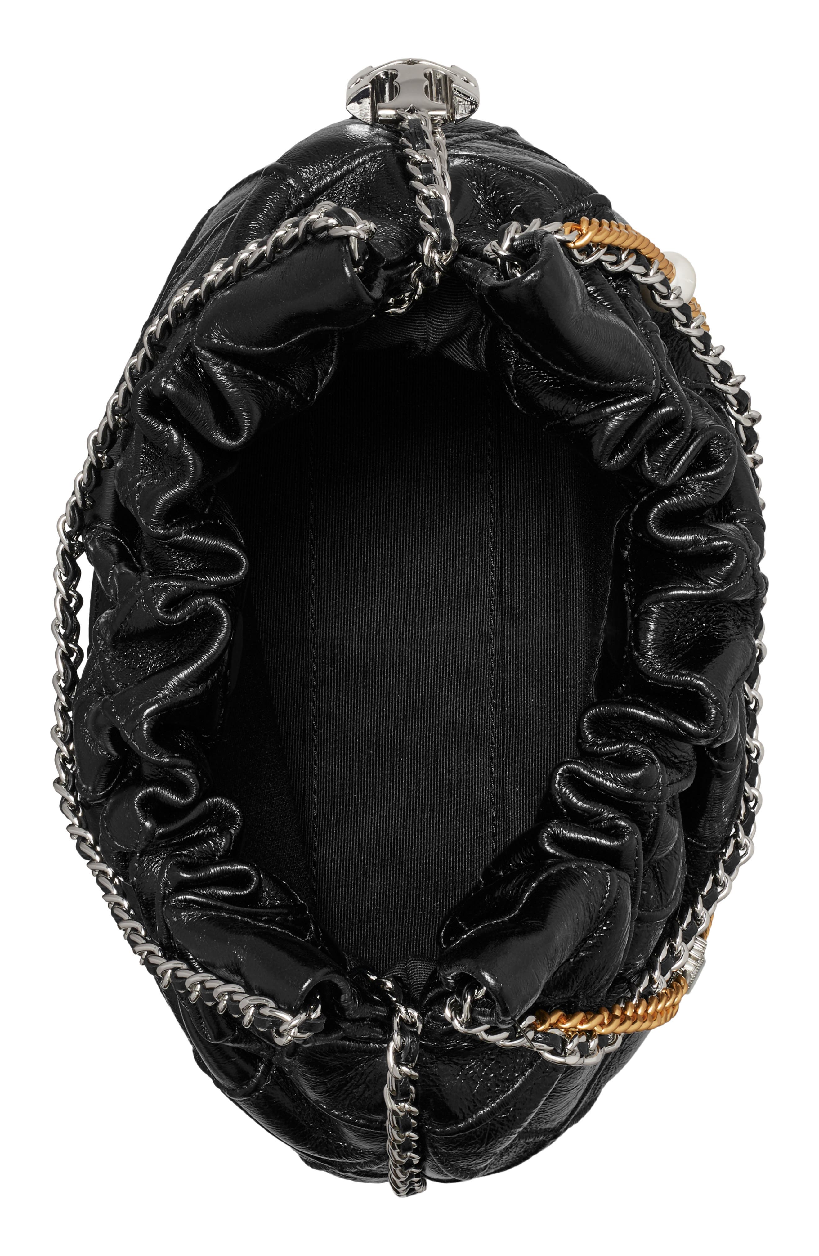 Tory Burch Mini Fleming Distressed Leather Hobo Bag, Alternate, color, Black