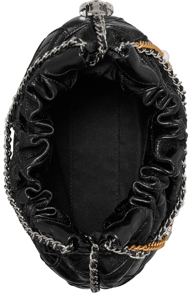 Tory Burch Mini Fleming Distressed Leather Hobo Bag, Alternate, color, Black