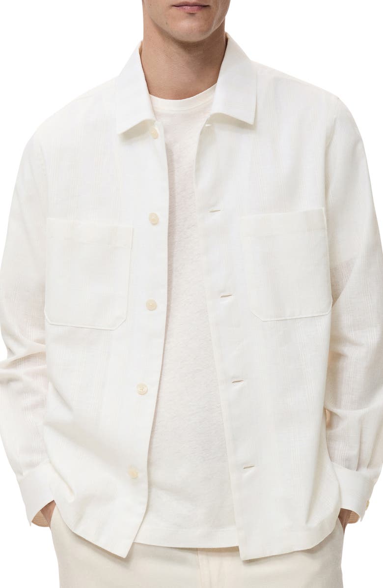 MANGO Cotton & Linen Overshirt with Pockets, Main, color, Ecru