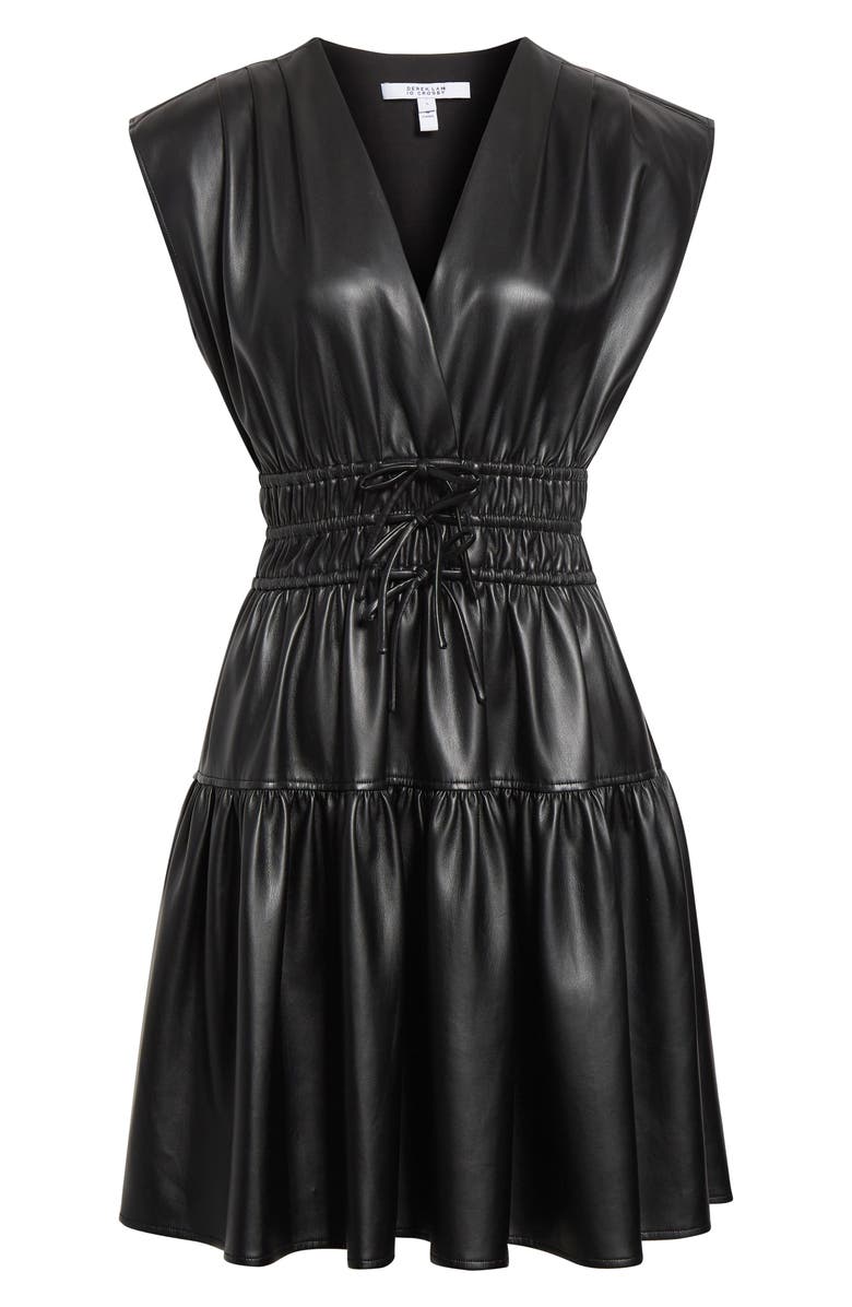 Derek Lam 10 Crosby Tora Faux Leather Fit & Flare Dress, Alternate, color, Black