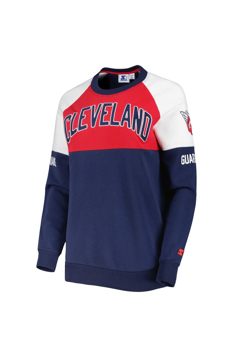 STARTER Women's Starter Navy/Red Cleveland Guardians Baseline Raglan Pullover Sweatshirt, Alternate, color, Navy