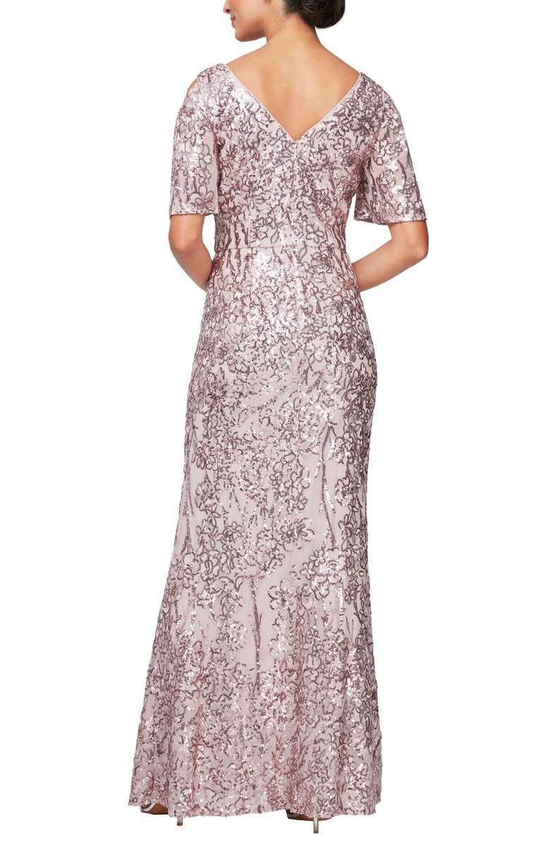 Alex Evenings Sequin Lace Cold Shoulder Trumpet Evening Gown, Alternate, color, Blush