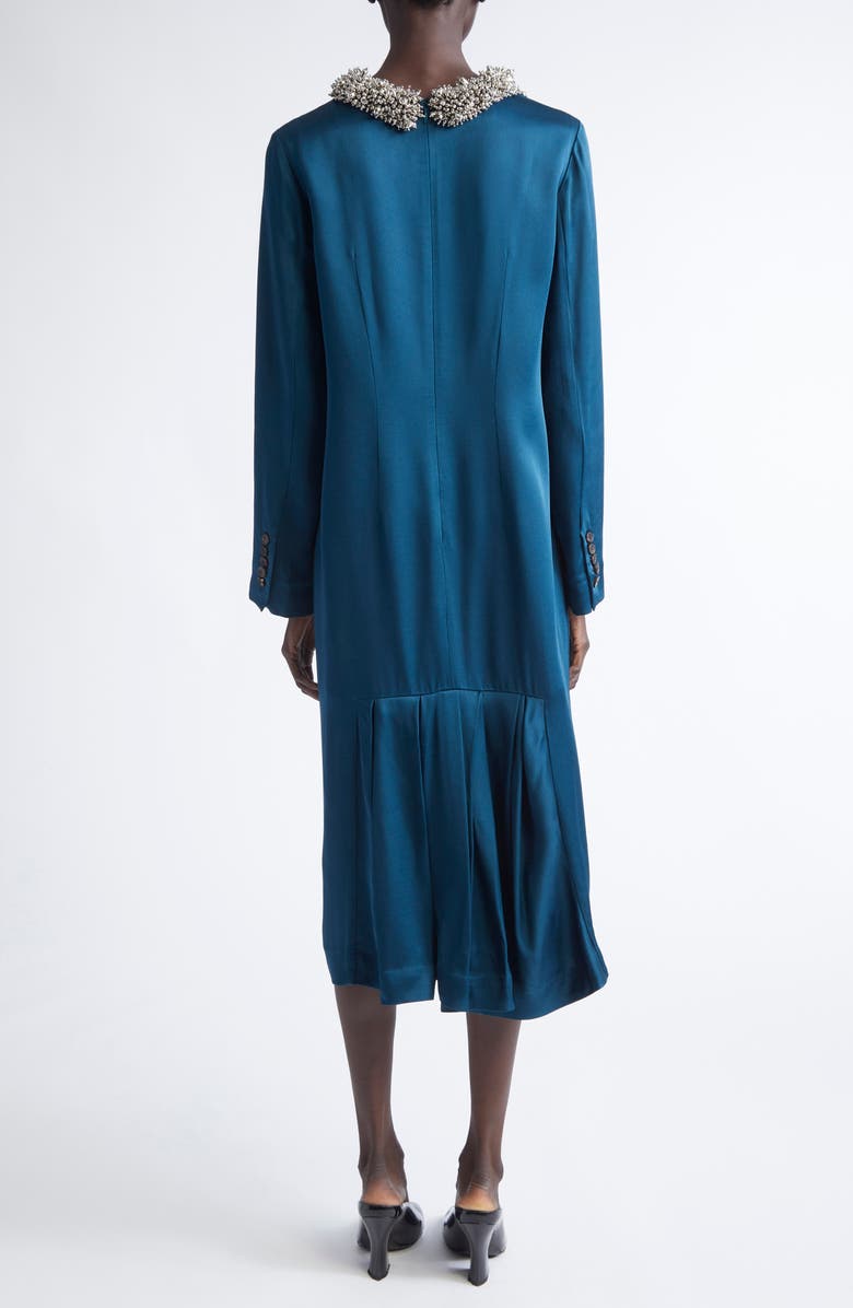 Dries Van Noten Danora Embellished Long Sleeve Satin Dress, Alternate, color, Petrol