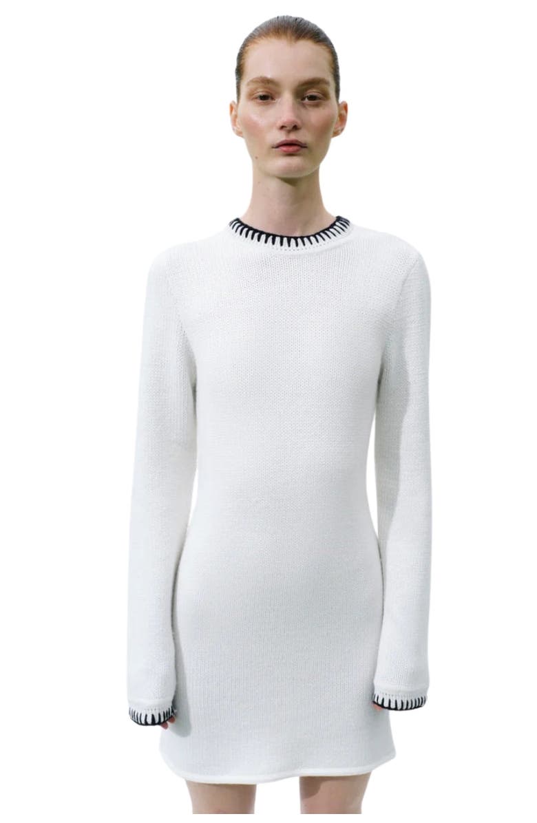 Labeca London Scarlett Contrast Stitch Wool Mini Dress, Main, color, White