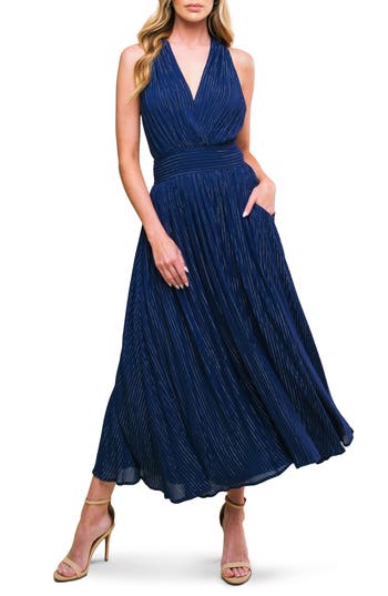 Flying Tomato Metallic Stripe Cross Back Maxi Dress