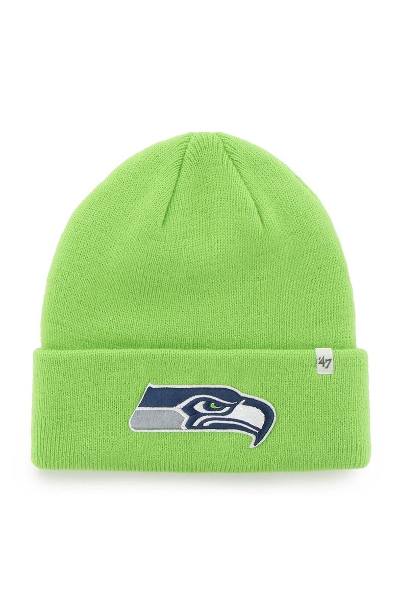 Men's '47 Neon Green Seattle Seahawks Secondary Basic Cuffed Knit Hat, Main, color, Neon Green