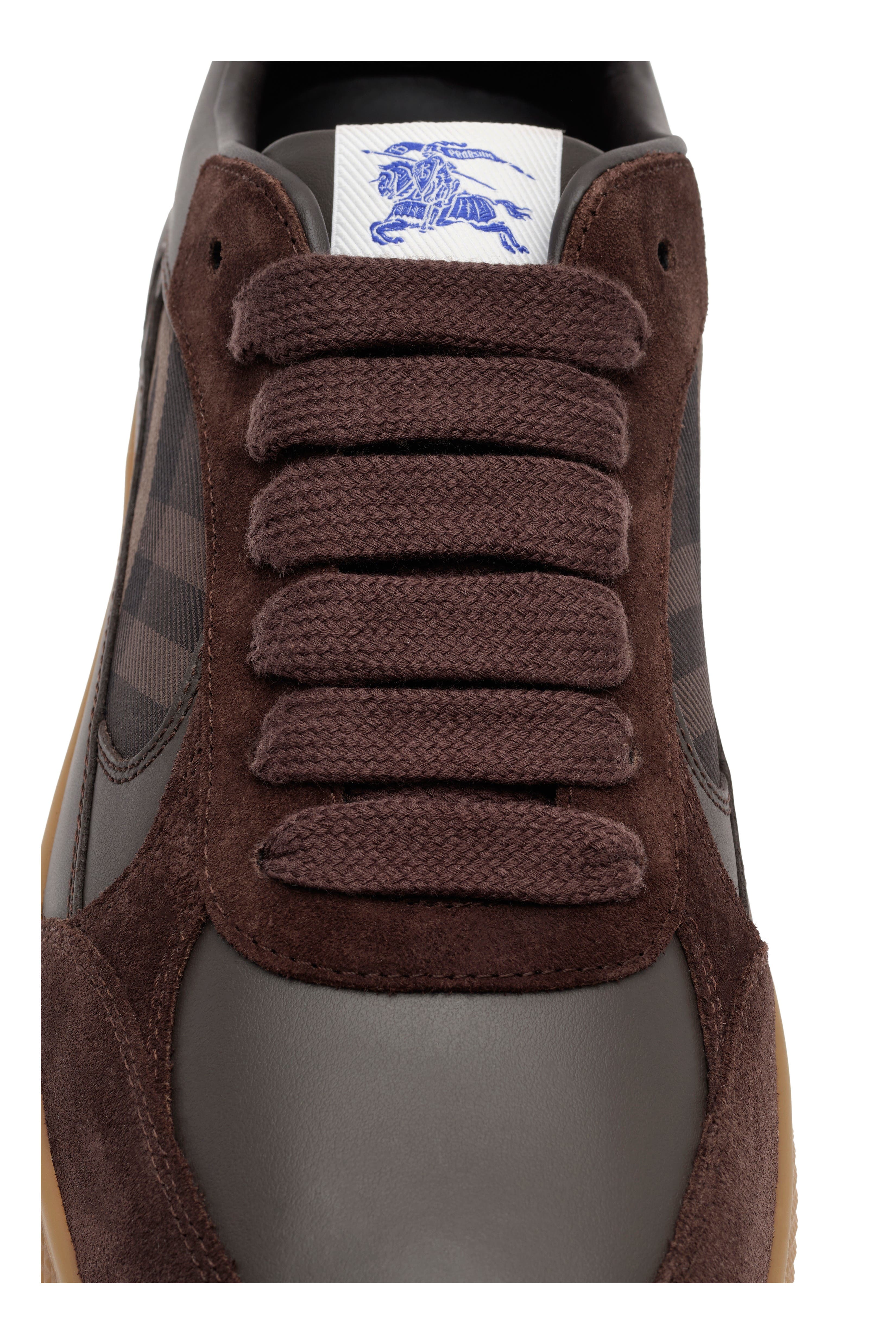 Leather, Suede and Check Terrace Sneakers, Alternate, color, Dark brown