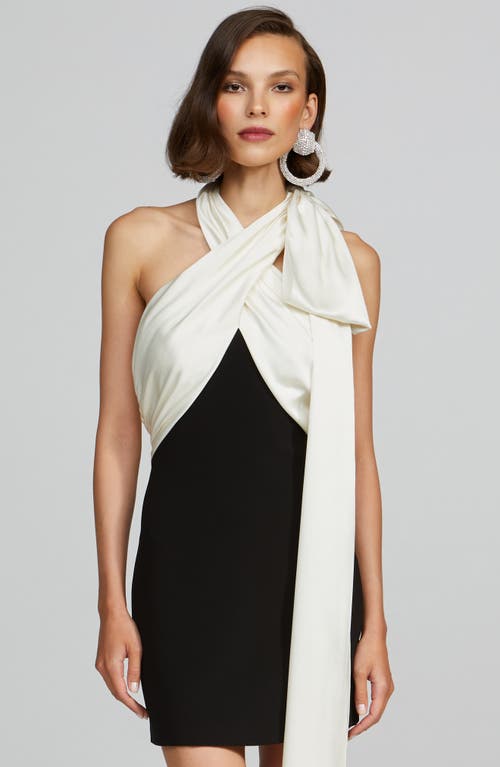 HALSTON HALSTON RENAE CONTRAST BOW MINIDRESS