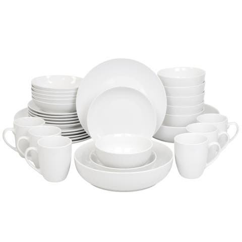 Iris 32 Piece Porcelain Dinnerware Set with 2 Large Serving Bowls