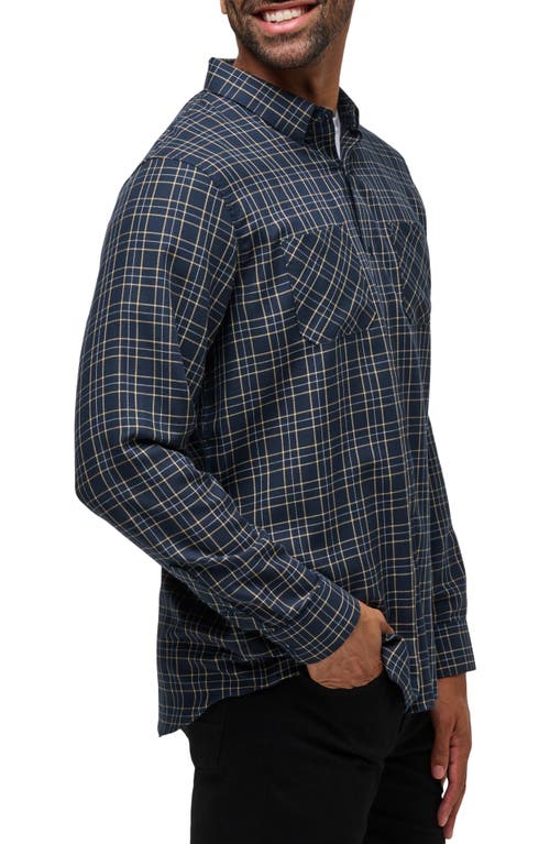 Travismathew Cloud Plaid Flannel Button-up Shirt In Total Eclipse/apricot