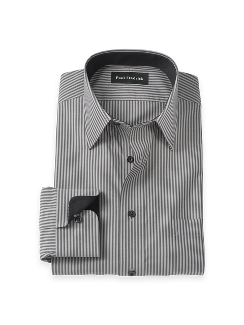 Cotton Buttondown Collar Broadcloth Classic Contrast Trim Button Cuff Long Sleeve Shirt