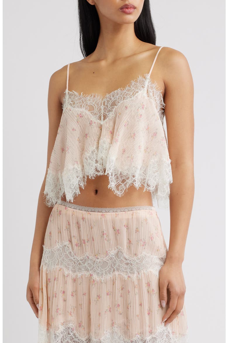 Elysia Eyelash Lace Trim Crop Silk Top, Main, color, SWEET NECTAR