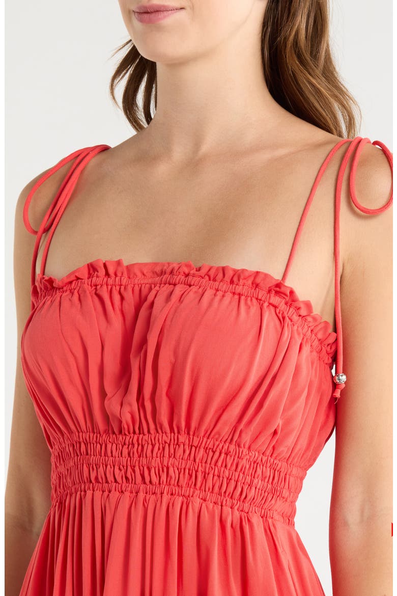Ruffle Shirred Tie Strap Tiered Cover-Up Sundress, Alternate, color, RED
