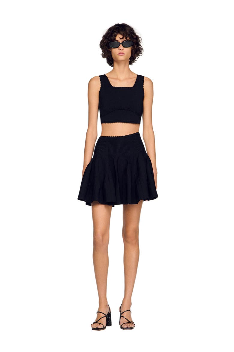 Short knit godet skirt, Alternate, color, Black