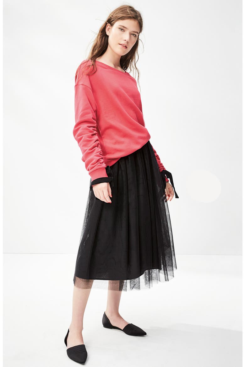 Tulle Midi Skirt, Main, color, BLACK