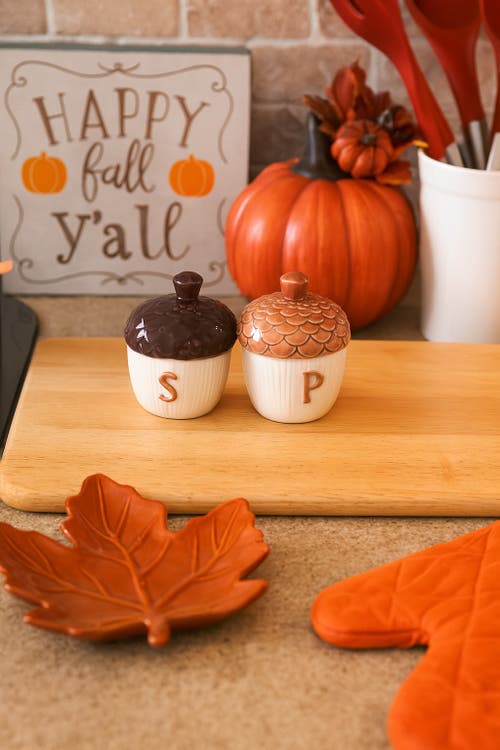 Transpac Multicolor Harvest Moody Acorn Salt And Pepper Shakers Set In Multi