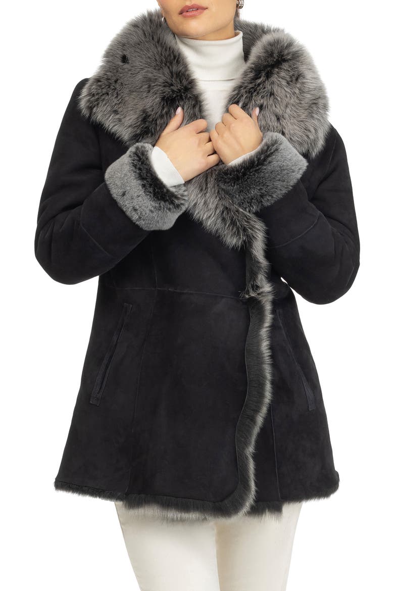 Merino Genuine Shearling Short Jacket, Alternate, color, BLACK BRISA
