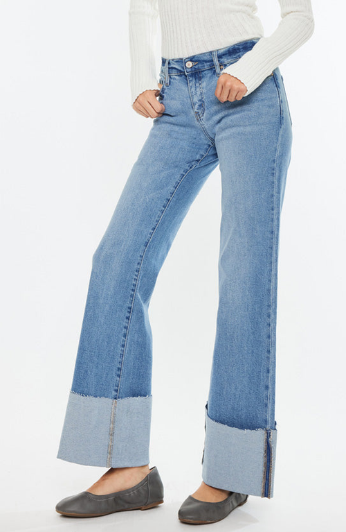 Kancan Emma Mid Rise Wide Leg Jeans In Medium In Medium Wash