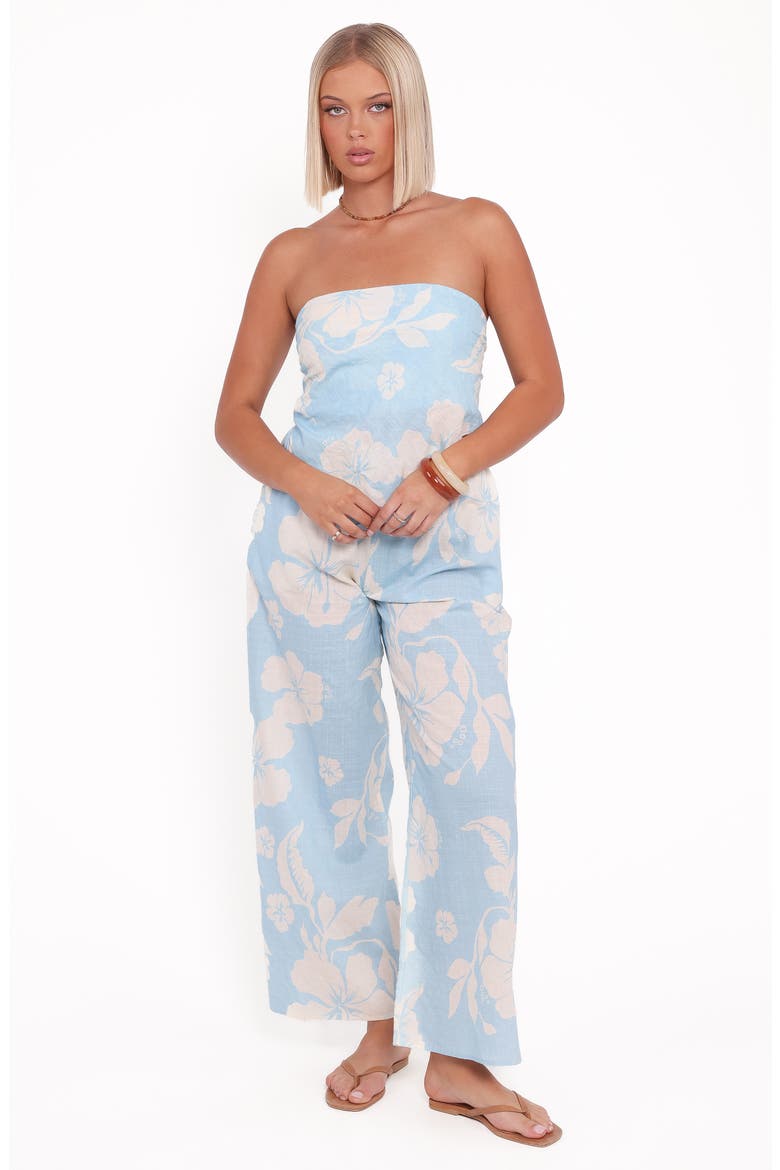 Lourdes Handkerchief Hem Strapless Linen & Cotton Top, Alternate, color, BLUE HIBISCUS