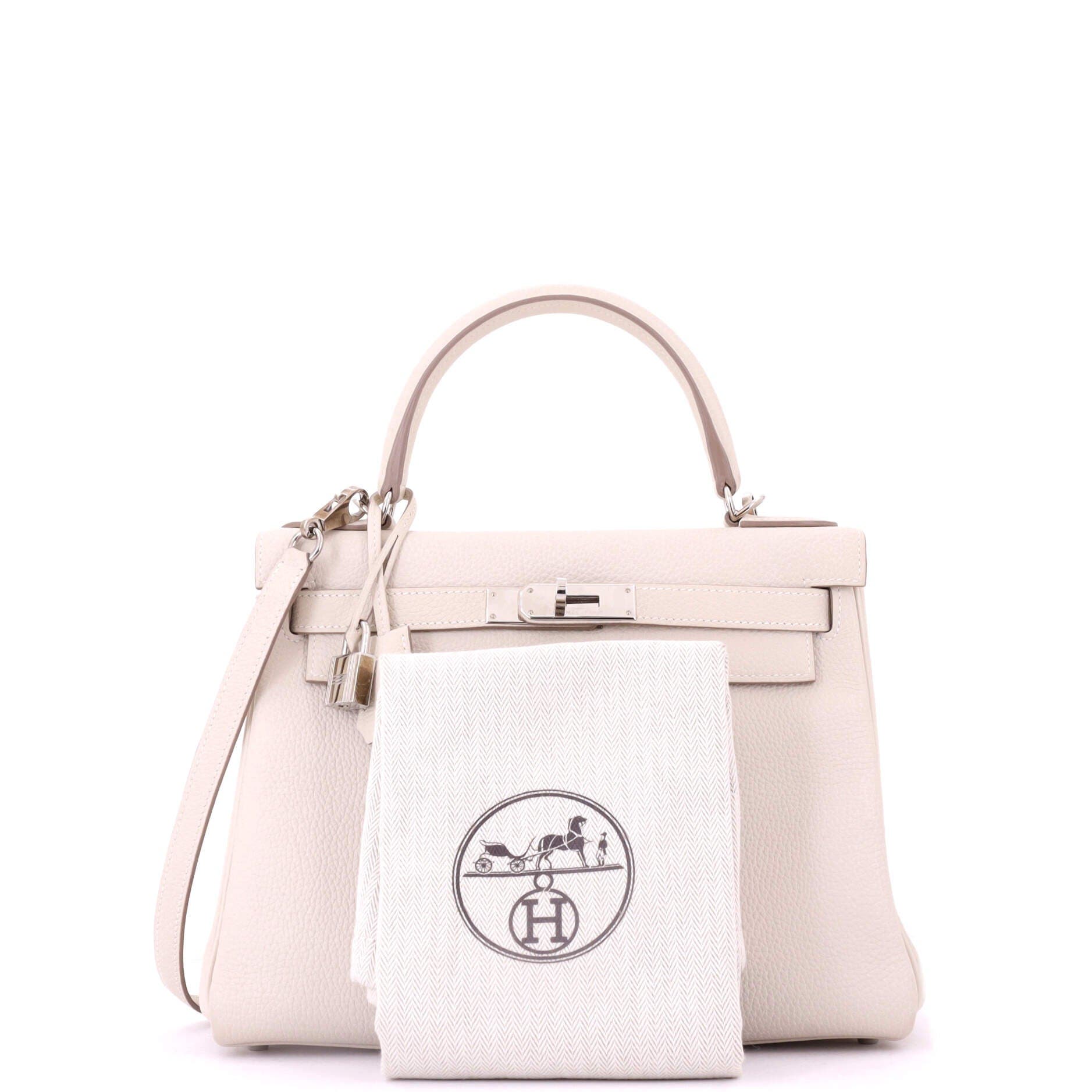 Pre-Owned Hermes Kelly Handbag Light Togo with Palladium Hardware 28, Alternate, color, Craie