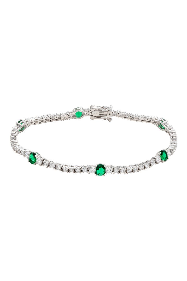 Cubic Zirconia Station Bracelet, Main, color, GREEN