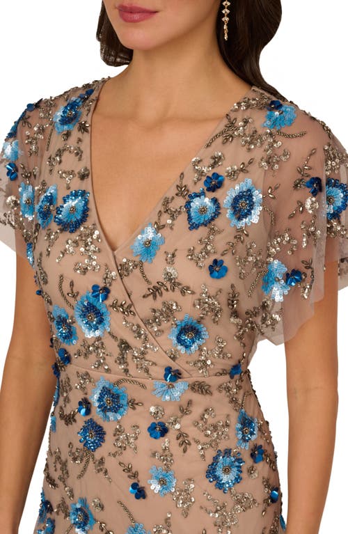 ADRIANNA PAPELL ADRIANNA PAPELL BEADED MESH COLUMN GOWN 