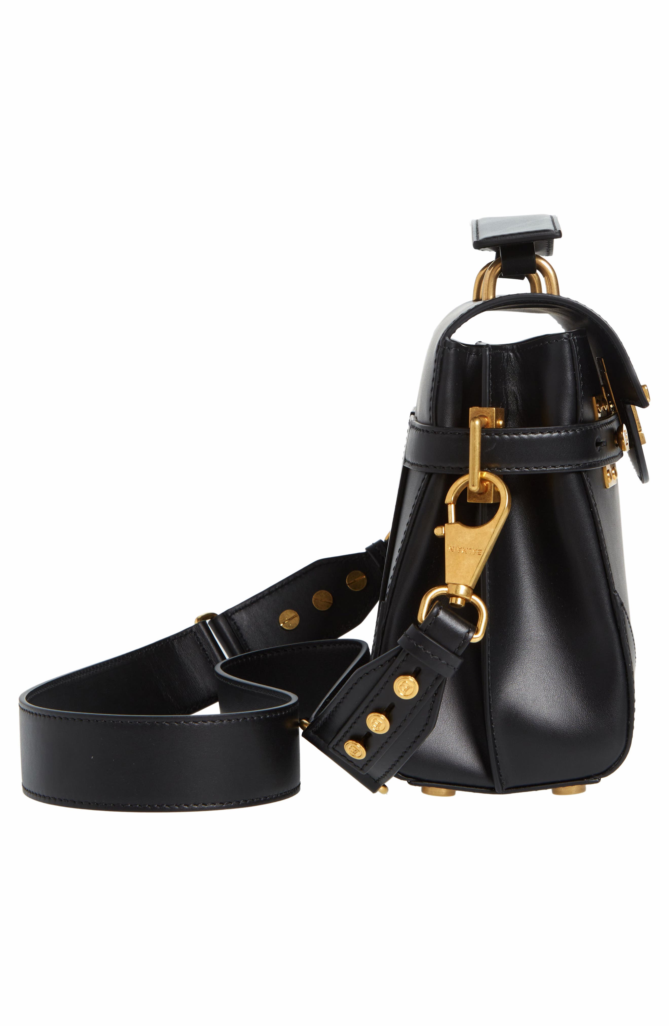 Balmain B-Buzz 23 Monogram Leather Top Handle Bag, Alternate, color, 0Pa Black