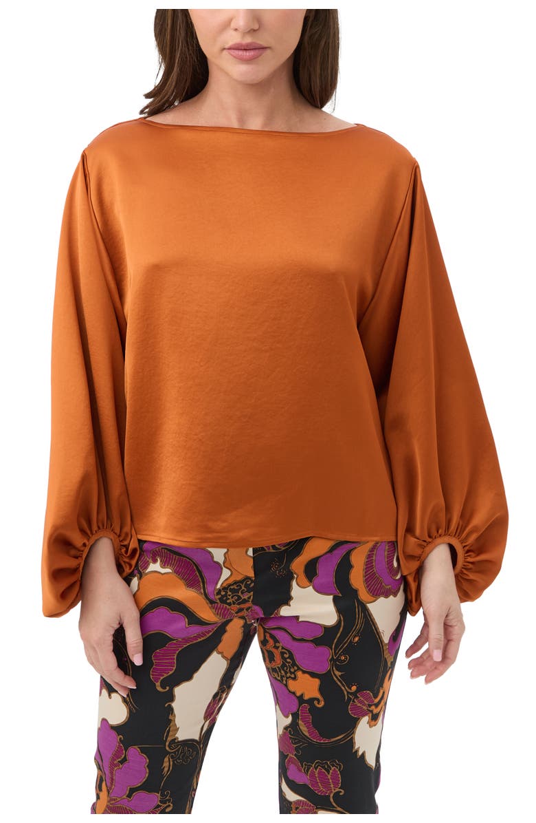 Trina Turk Ursa 2 Satin Boat Neck Top, Main, color, Amber