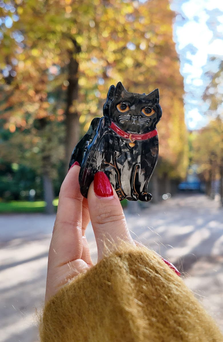 Solar Eclipse Black Cat Claw Clip, Alternate, color, Black