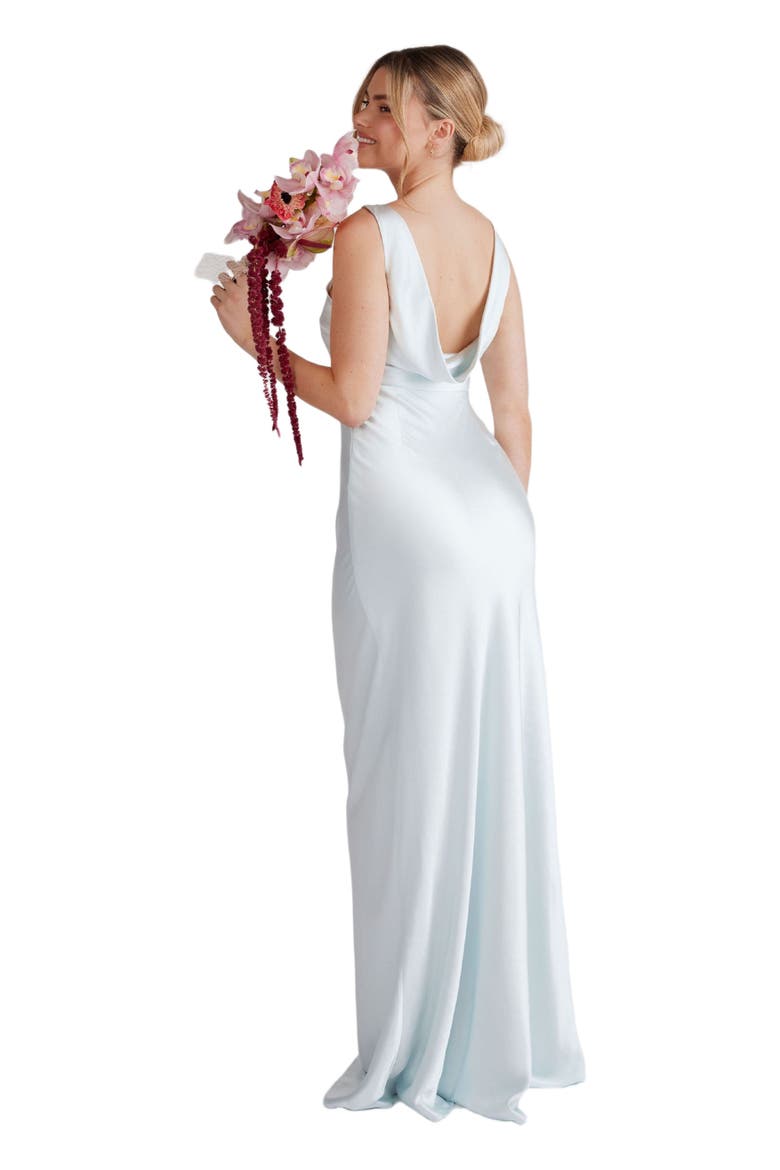 Cowl Back Satin Bridesmaid Dress, Alternate, color, Ice Blue